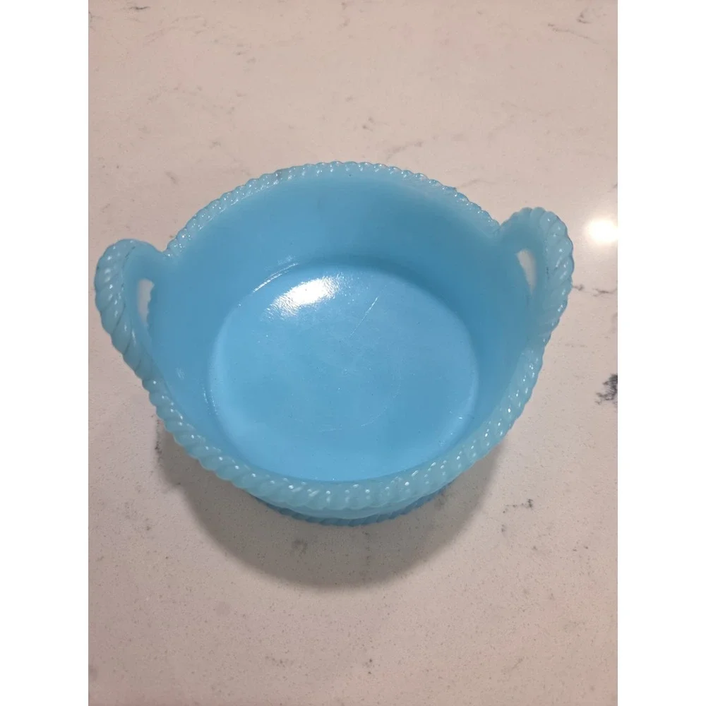Antique Portieux Vallerysthal Blue Opaline Milk Glass Lidded Powder Jar